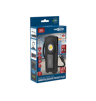 Ansmann WL1500R Pocket Flex LED Handleuchte schwarz 17,1 cm, Lichtfarbe  Hauptlicht 6000K und Zusatzlicht - Bürobedarf Thüringen