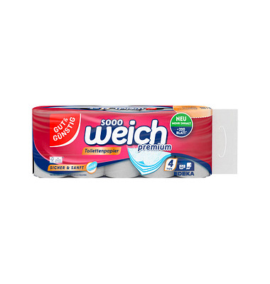 Toilettenpapier weich premium 5408392001, 4-lagig, weiß, 180 Blatt / Rolle,
