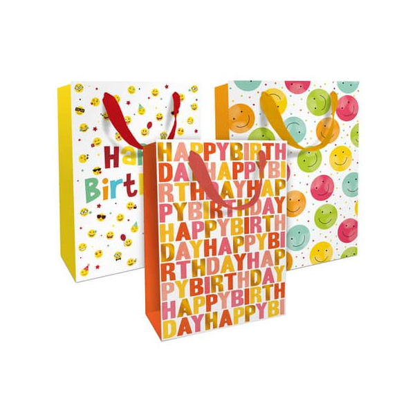 12 Stück Alpedia Geschenktasche 1583-24353/PBS, Geburtstag, Band als Trageriff, HAPPY BIRTHDAY, 26cm x 36cm  Head