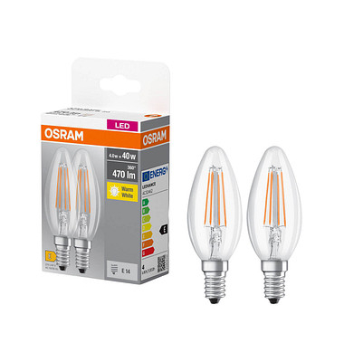 2 OSRAM LED-Lampen Base CLASSIC B40 Multipack E14 4 W klar 