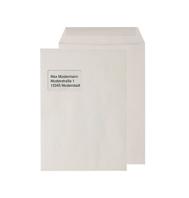 Versandtaschen 30005521, C4, mit Fenster, nassklebend, 90g, grau