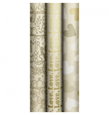 Geschenkpapier  Natural Mood 2528 1580 99, Herzen/Schriftzug MR&MRS undlove, 70cm x 2m, farbig sortiert