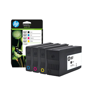 Druckerpatrone 937 6C400NE (kompatibel zu HP OfficeJet Pro 9100), schwarz/cyan/magenta/gelb, ca. 1x 1250, 3x 800 Seiten