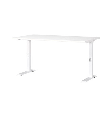 Schreibtisch DOWNEY, manuell höhenverstellbar, 68-91cm (H), 140x80cm (BxT), rechteckig, weiß / weiß