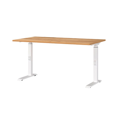 Schreibtisch DOWNEY, manuell höhenverstellbar, 68-91cm (H), 140x80cm (BxT), rechteckig, navarra-eiche / weiß