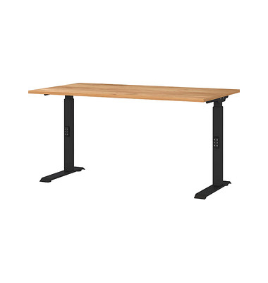 Schreibtisch DOWNEY, manuell höhenverstellbar, 68-91cm (H), 140x80cm (BxT), rechteckig, navarra-eiche / schwarz