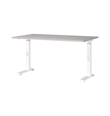 DOWNEY höhenverstellbarer Schreibtisch kaschmir rechteckig, C-Fuß-Gestell weiß 140,0 x 80,0 cm 