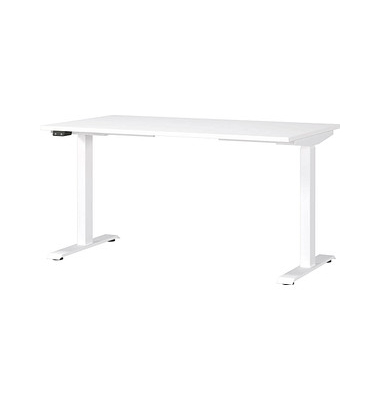 Sitz-Steh-Schreibtisch JET, elektrisch höhenverstellbar, 72-120cm (H), 140x80cm (BxT), rechteckig, weiß / weiß