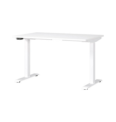 Sitz-Steh-Schreibtisch JET, elektrisch höhenverstellbar, 72-120cm (H), 120x80cm (BxT), rechteckig, weiß / weiß