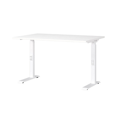 DOWNEY höhenverstellbarer Schreibtisch weiß rechteckig, C-Fuß-Gestell weiß 120,0 x 80,0 cm 