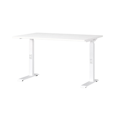 Schreibtisch DOWNEY, manuell höhenverstellbar, 68-91cm (H), 120x80cm (BxT), rechteckig, weiß / weiß