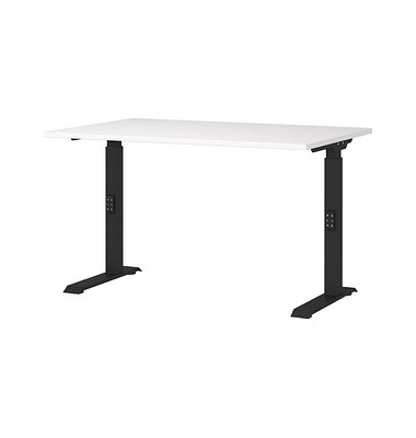 Schreibtisch DOWNEY, manuell höhenverstellbar, 68-91cm (H), 120x80cm (BxT), rechteckig, weiß / schwarz