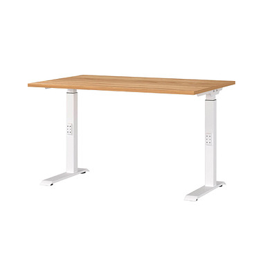 DOWNEY höhenverstellbarer Schreibtisch navarra-eiche rechteckig, C-Fuß-Gestell weiß 120,0 x 80,0 cm 