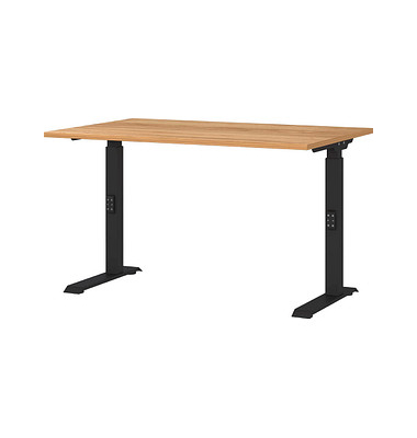 DOWNEY höhenverstellbarer Schreibtisch navarra-eiche rechteckig, C-Fuß-Gestell schwarz 120,0 x 80,0 cm 