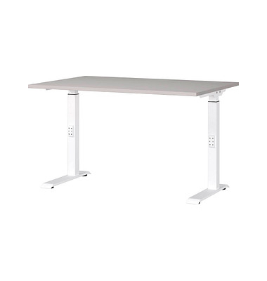 Schreibtisch DOWNEY, manuell höhenverstellbar, 68-91cm (H), 120x80cm (BxT), rechteckig, kaschmir / weiß