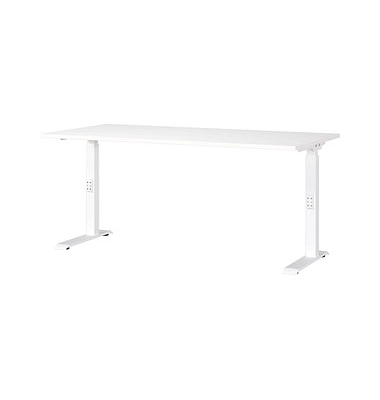 DOWNEY höhenverstellbarer Schreibtisch weiß rechteckig, C-Fuß-Gestell weiß 160,0 x 80,0 cm 
