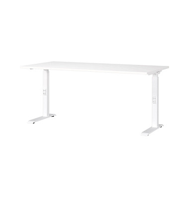 Schreibtisch DOWNEY, manuell höhenverstellbar, 68-91cm (H), 160x80cm (BxT), rechteckig, weiß / weiß