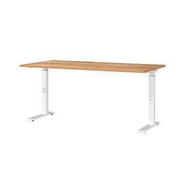 DOWNEY höhenverstellbarer Schreibtisch navarra-eiche rechteckig, C-Fuß-Gestell weiß 160,0 x 80,0 cm 
