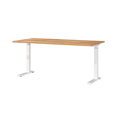 Schreibtisch DOWNEY, manuell höhenverstellbar, 68-91cm (H), 160x80cm (BxT), rechteckig, navarra-eiche / weiß