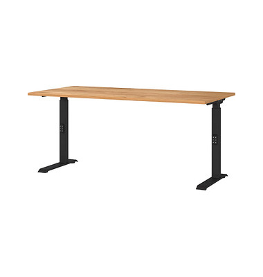 DOWNEY höhenverstellbarer Schreibtisch navarra-eiche rechteckig, C-Fuß-Gestell schwarz 160,0 x 80,0 cm 