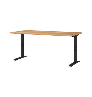 Schreibtisch DOWNEY, manuell höhenverstellbar, 68-91cm (H), 160x80cm (BxT), rechteckig, navarra-eiche / schwarz