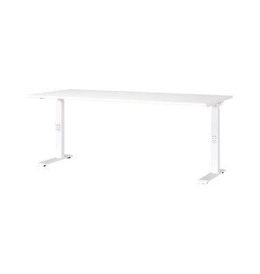 DOWNEY höhenverstellbarer Schreibtisch weiß rechteckig, C-Fuß-Gestell weiß 180,0 x 80,0 cm 