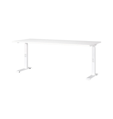 Schreibtisch DOWNEY, manuell höhenverstellbar, 68-91cm (H), 180x80cm (BxT), rechteckig, weiß / weiß