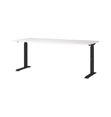 DOWNEY höhenverstellbarer Schreibtisch weiß rechteckig, C-Fuß-Gestell schwarz 180,0 x 80,0 cm 