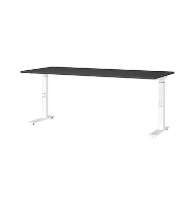 Schreibtisch DOWNEY, manuell höhenverstellbar, 68-91cm (H), 180x80cm (BxT), rechteckig, graphit / weiß