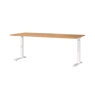 DOWNEY höhenverstellbarer Schreibtisch navarra-eiche rechteckig, C-Fuß-Gestell weiß 180,0 x 80,0 cm 