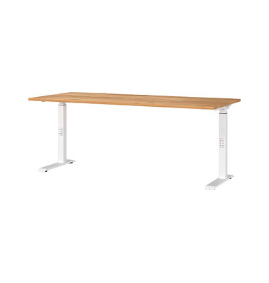 Schreibtisch DOWNEY, manuell höhenverstellbar, 68-91cm (H), 180x80cm (BxT), rechteckig, navarra-eiche / weiß