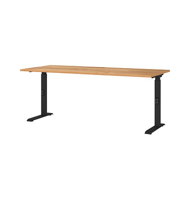 Schreibtisch DOWNEY, manuell höhenverstellbar, 68-91cm (H), 180x80cm (BxT), rechteckig, navarra-eiche / schwarz