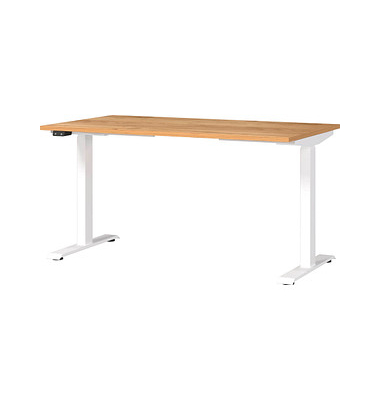 Sitz-Steh-Schreibtisch JET, elektrisch höhenverstellbar, 72-120cm (H), 140x80cm (BxT), rechteckig, navarra-eiche / weiß