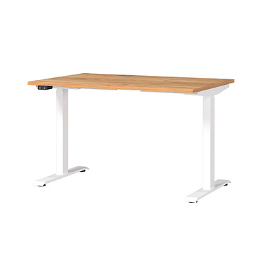 Sitz-Steh-Schreibtisch JET, elektrisch höhenverstellbar, 72-120cm (H), 120x80cm (BxT), rechteckig, navarra-eiche / weiß