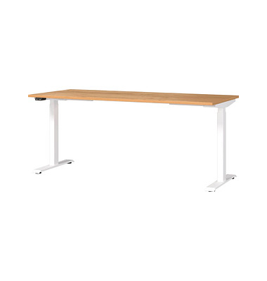 Sitz-Steh-Schreibtisch JET, elektrisch höhenverstellbar, 72-120cm (H), 180x80cm (BxT), rechteckig, navarra-eiche / weiß