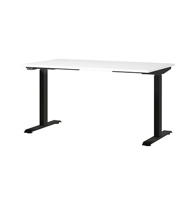 Sitz-Steh-Schreibtisch JET, elektrisch höhenverstellbar, 72-120cm (H), 140x80cm (BxT), rechteckig, weiß / schwarz
