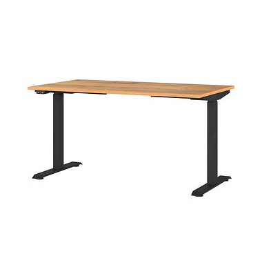 Sitz-Steh-Schreibtisch JET, elektrisch höhenverstellbar, 72-120cm (H), 140x80cm (BxT), rechteckig, navarra-eiche / schwarz