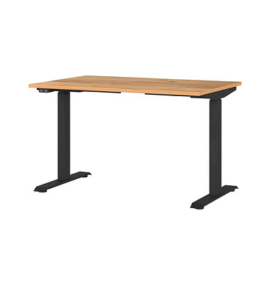 Sitz-Steh-Schreibtisch JET, elektrisch höhenverstellbar, 72-120cm (H), 120x80cm (BxT), rechteckig, navarra-eiche / schwarz