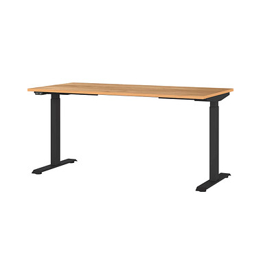 Sitz-Steh-Schreibtisch JET, elektrisch höhenverstellbar, 72-120cm (H), 160x80cm (BxT), rechteckig, navarra-eiche / schwarz