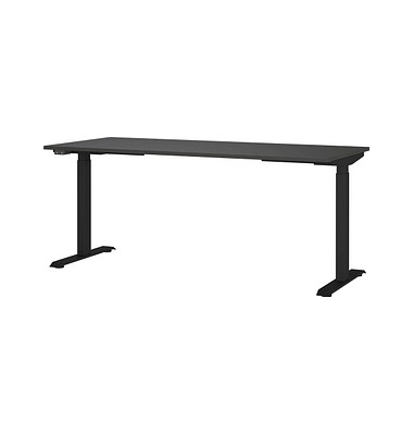 Sitz-Steh-Schreibtisch JET, elektrisch höhenverstellbar, 72-120cm (H), 180x80cm (BxT), rechteckig, graphit / schwarz