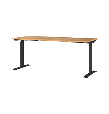 Sitz-Steh-Schreibtisch JET, elektrisch höhenverstellbar, 72-120cm (H), 180x80cm (BxT), rechteckig, navarra-eiche / schwarz