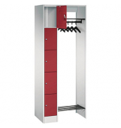Garderobe mit Schließfächern lichtgrau, rubinrot 80700-00 S10007, 5 Schließfächer 74,0 x 48,0 x 195,0 cm