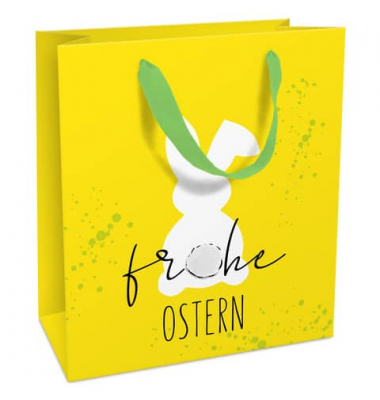 Geschenktasche 1582-24424, Ostern, mit Trageband, Wei&szlig;er Hase, 18cm x 21cm