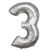 Luftballons Zahl 3 silber