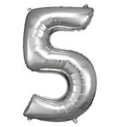 Luftballons Zahl 5 silber