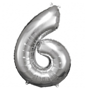Luftballons Zahl 6 silber