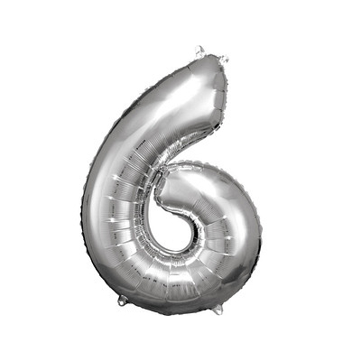 Luftballons Zahl 6 silber Luftballons Zahl 6 silber