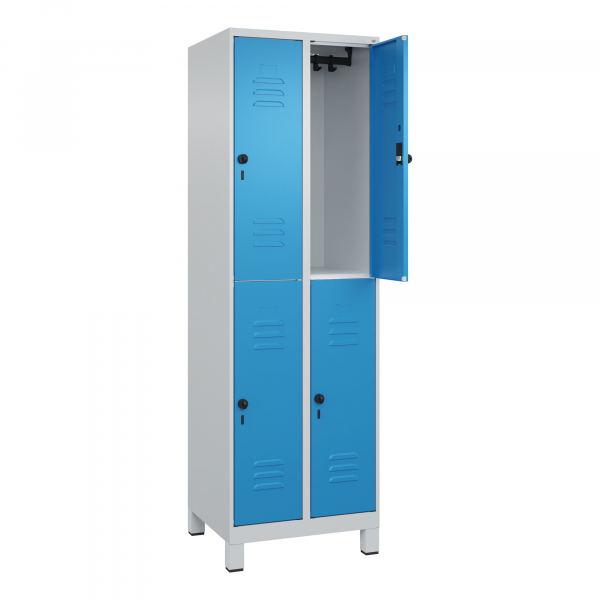 4066681619982 - Doppelstock-Spind Classic PLUS 2 Abteile lichtgrau   lichtblau HxB 1950 x 600 mm mit Füßen Drehriegel C+P