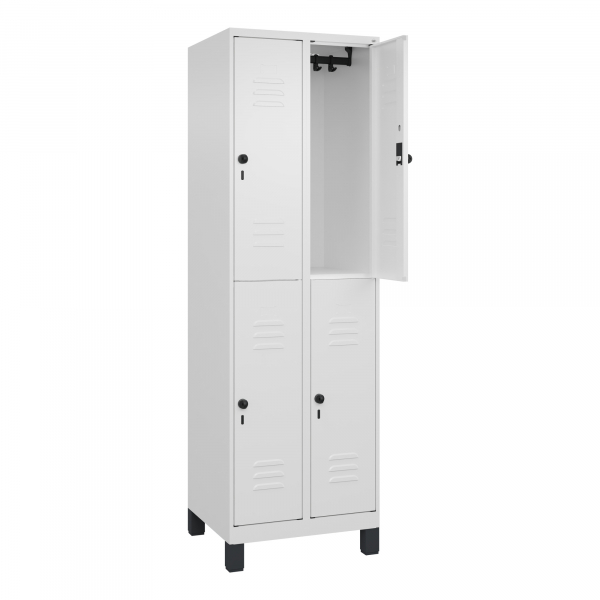 4066681620087 - Doppelstock-Spind Classic PLUS 2 Abteile verkehrsweiß HxB 1950 x 600 mm mit Füßen Drehriegel