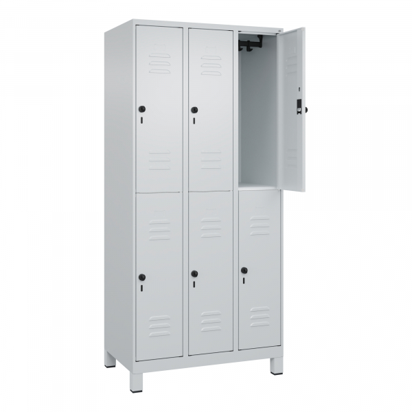 4066681621831 - Doppelstock-Spind Classic PLUS 3 Abteile lichtgrau HxB 1950 x 900 mm mit Füßen Drehriegel